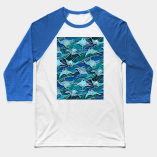 Patchwork Manta Rays in Sapphire and Turquoise Blue Baseball T-Shirt